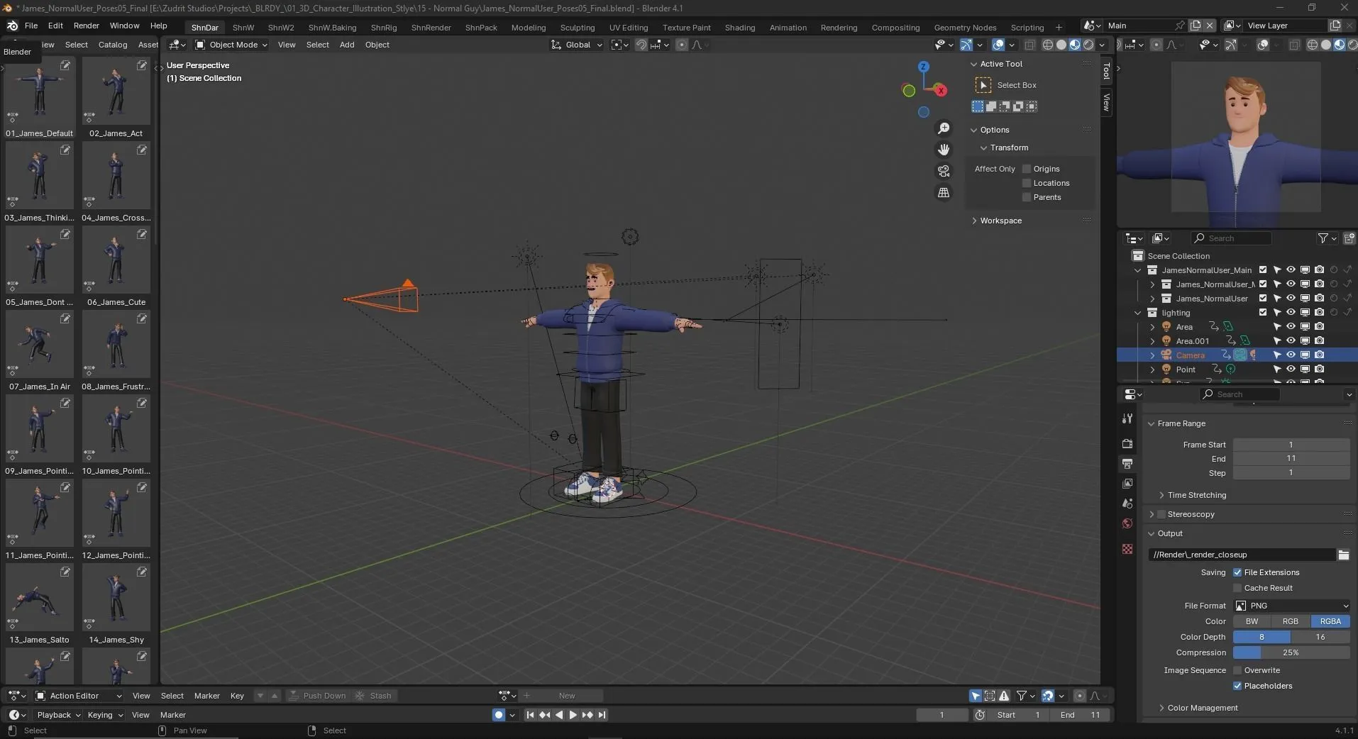 Cartoon Man Illustration 3D model in Blender workspace